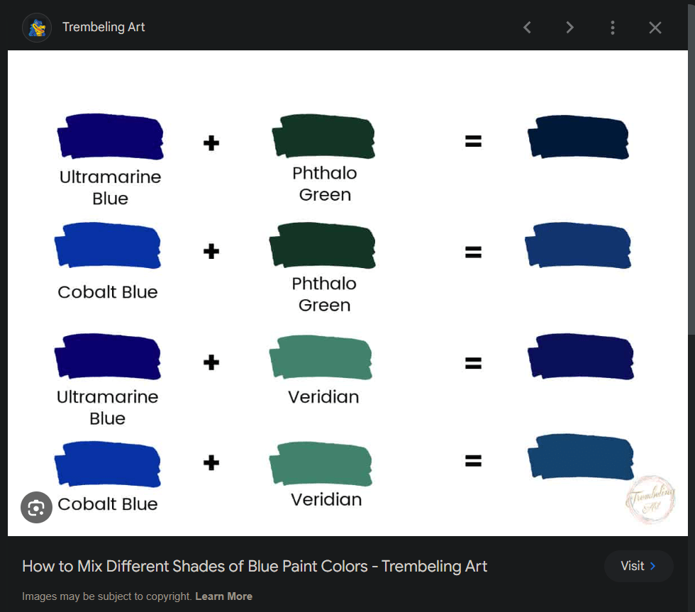 How to make different shades of blue by mixing colours